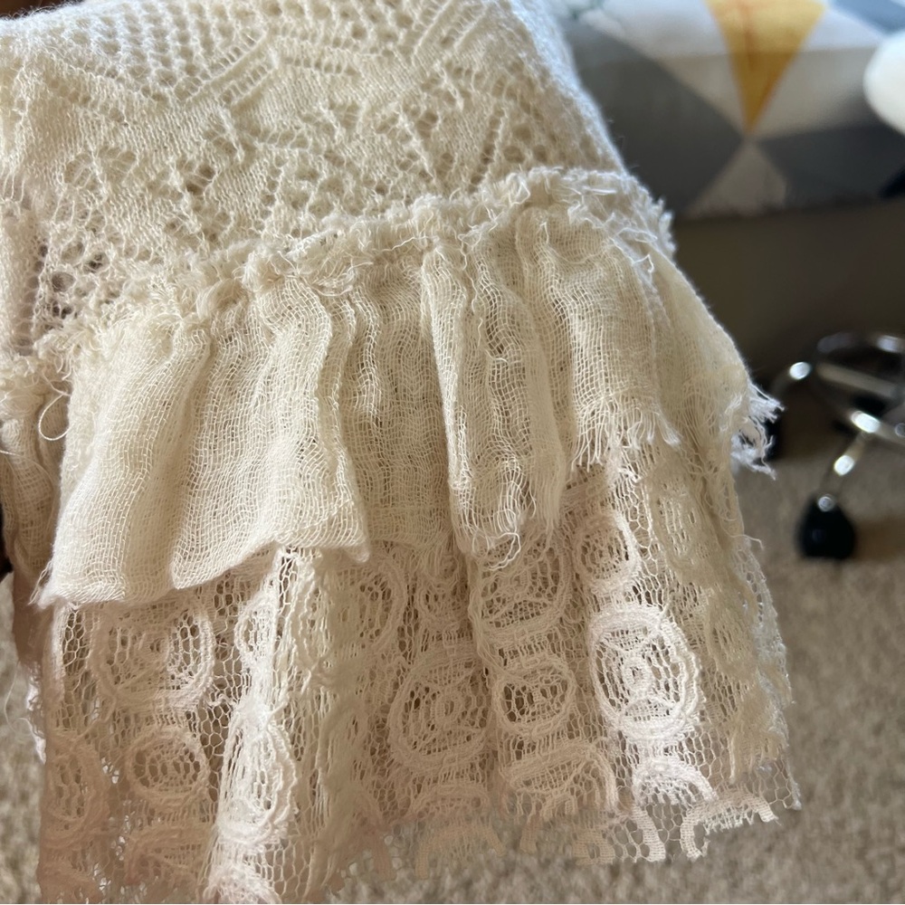 Free People Ivory Open Knit Ruffle Lace Long Sleeve Sweater Tunic Mini Dress - Picture 9 of 9